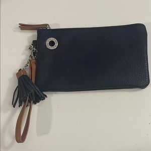 Navy Blue Leather Wristlet